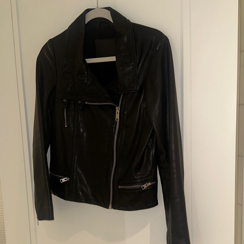 AllSaints Bales Leather Jacket - Size 6 - Picture 2 of 5